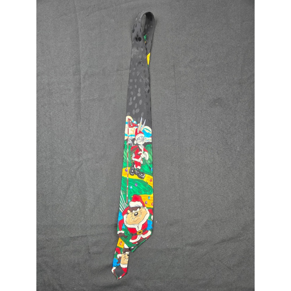 Vintage Looney Tunes Christmas Tie Bugs Bunny Taz Santa Golf Holiday Necktie‎